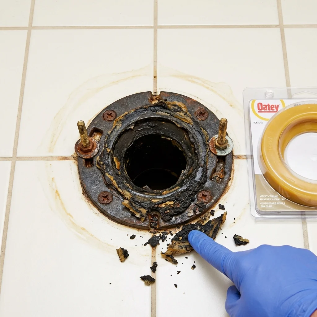 Failed wax ring showing water seepage at the base of a toilet in a Manila, UT home