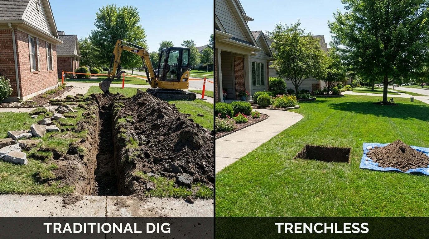 Trenchless sewer repair with minimal yard damage versus traditional excavation in Manila, UT